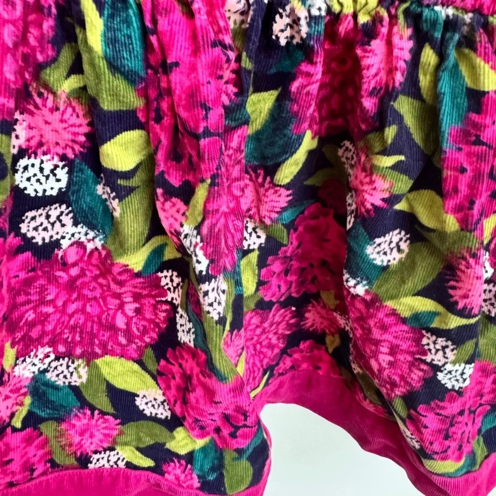 Gymboree 4T Girls Vibrant Pink and Green Floral Corduroy Short Sleeve Dress
